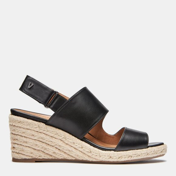 Vionic Shoes - Vionic Black Leather Espadrille Rope Wedge Sandals